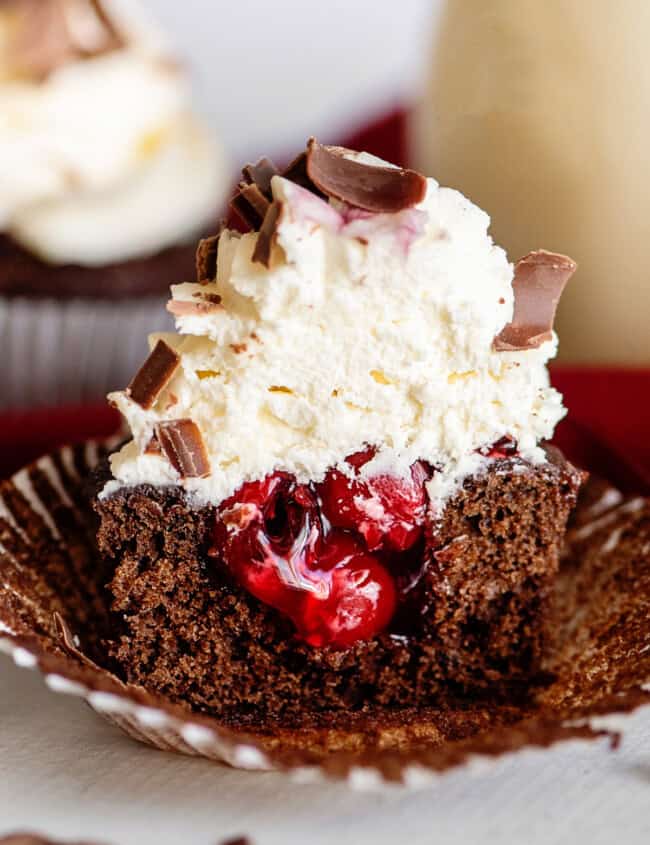 cherry stuffed black forest cupcake