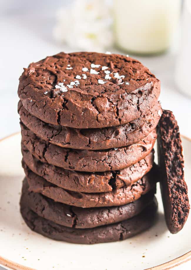 stacked brownie cookies with sea salt