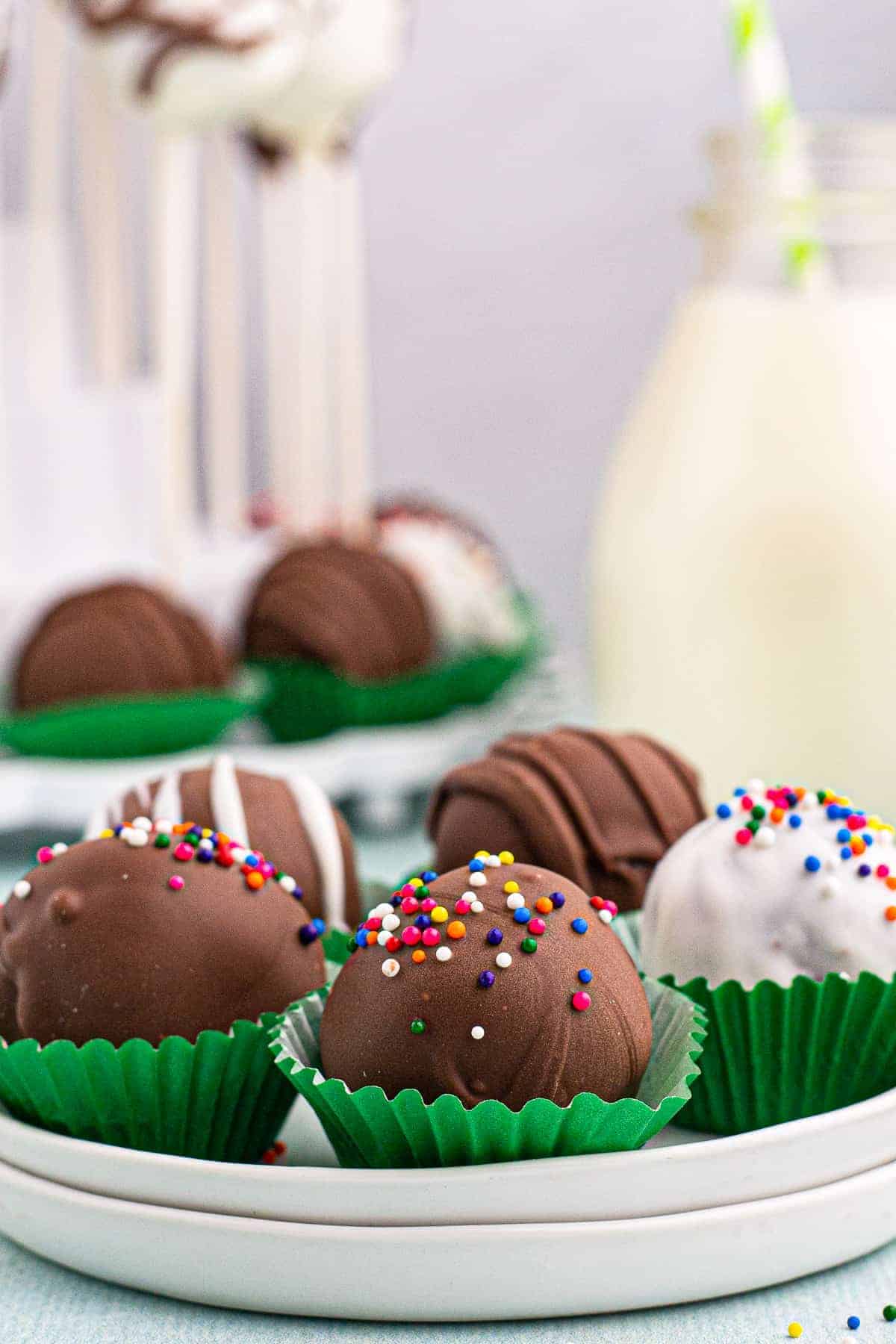 chocolate cake pops on plate