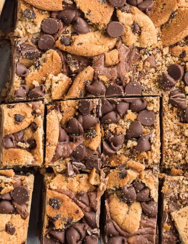 sliced chocolate chip cookie fudge up close