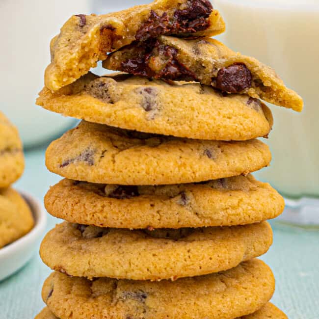 stacked chocolate chip cookies