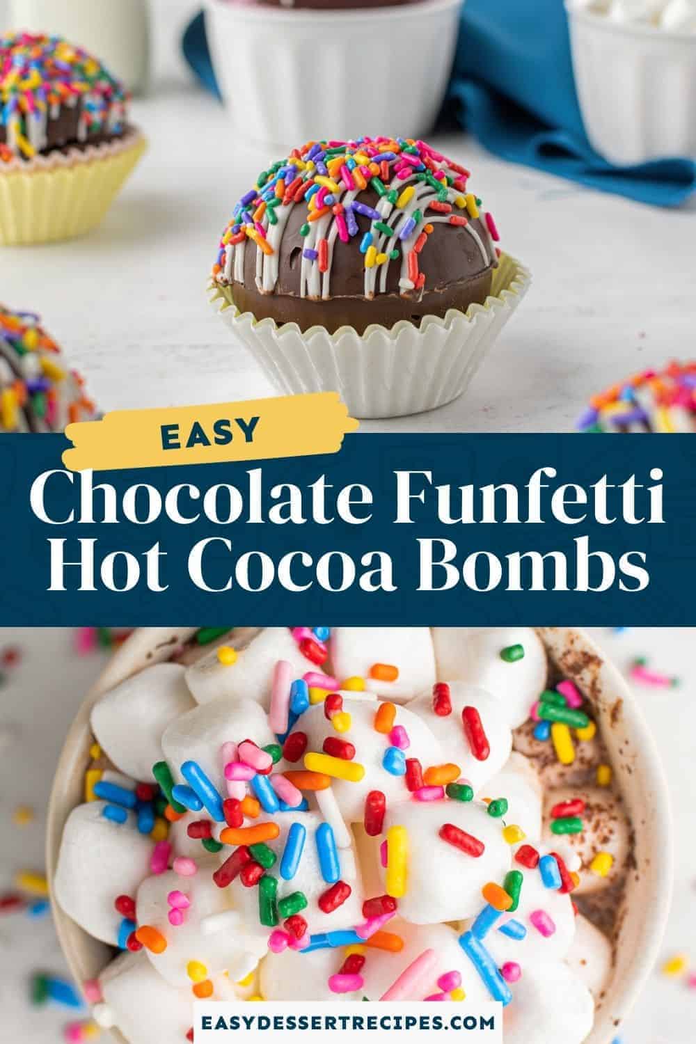 chocolate funfetti hot cocoa bombs pinterest collage