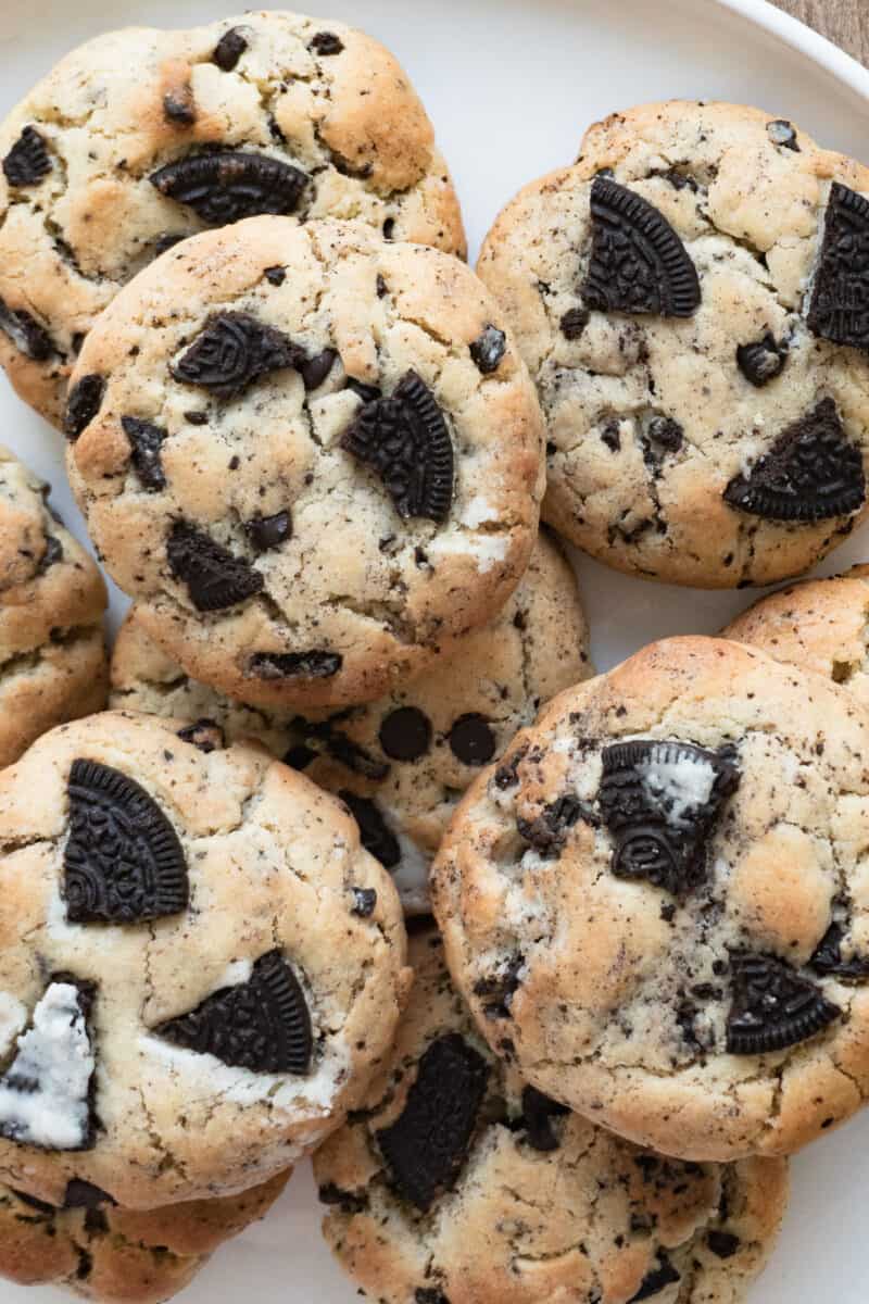 cookies and cream cookies with oreos on plate