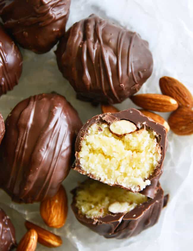 keto almond joy fat bombs in bowl