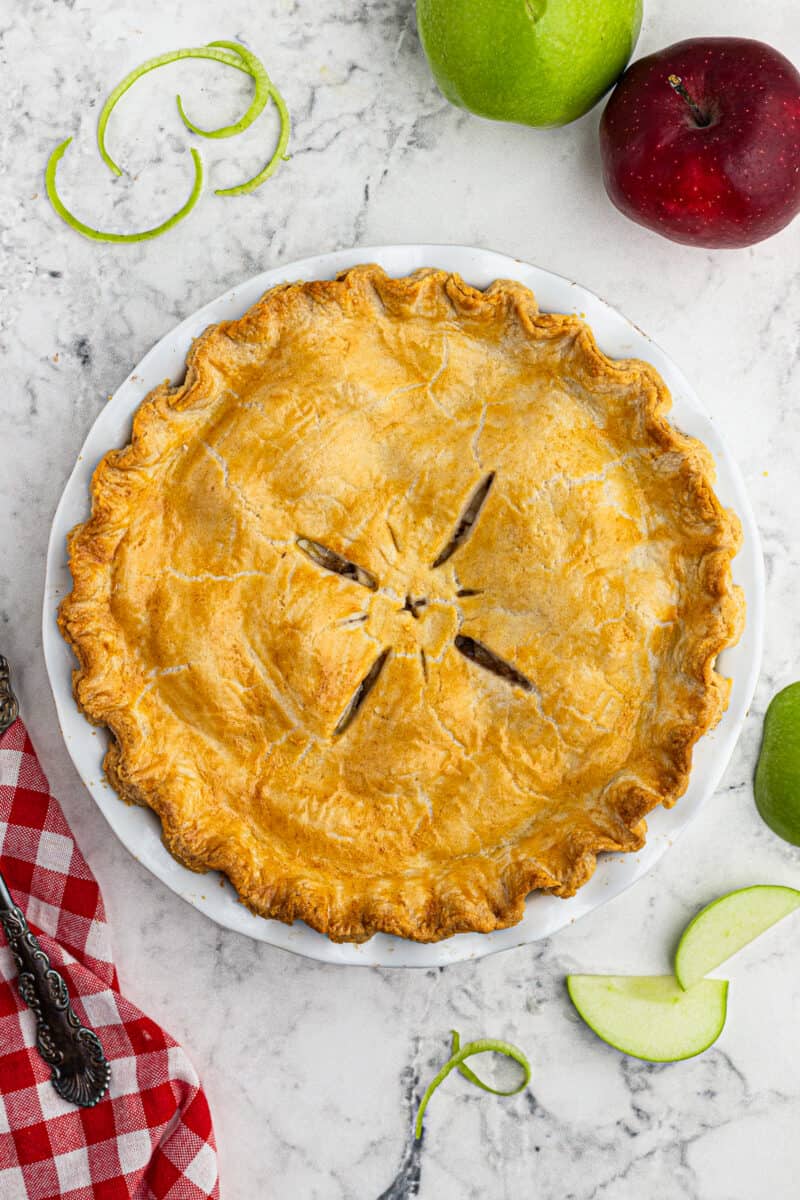 homemade apple pie in pie plate