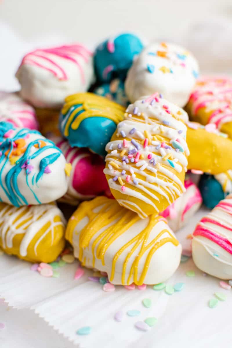 easter cookie dough truffles in egg shape on table