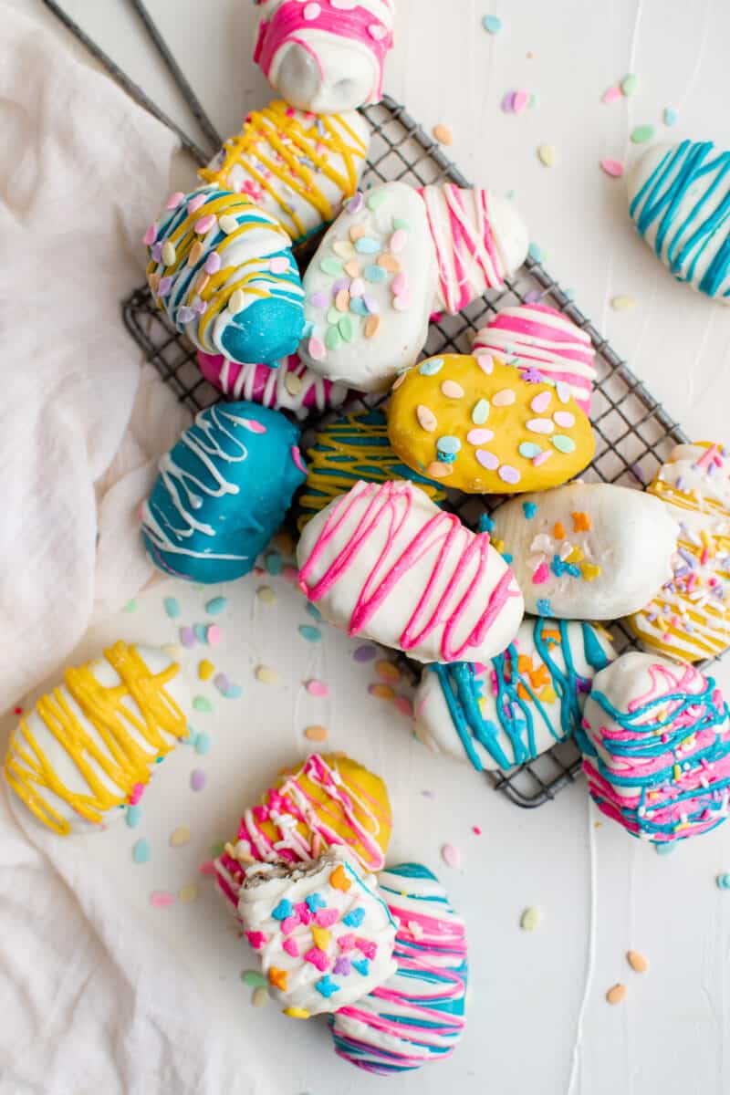 easter cookie dough truffles in egg shape on table