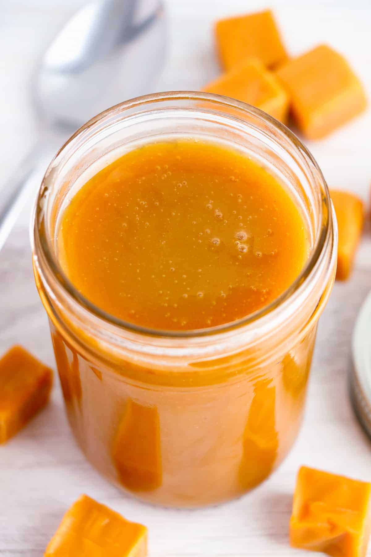 homemade caramel sauce in jar