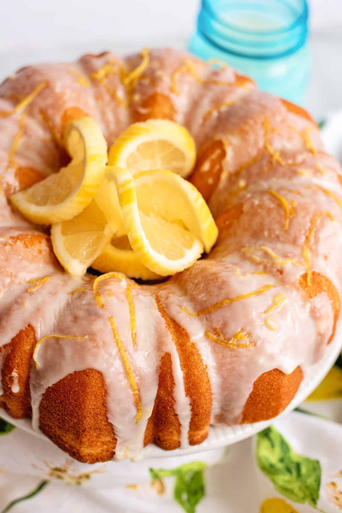 lemon bundt cake with icing and lemons