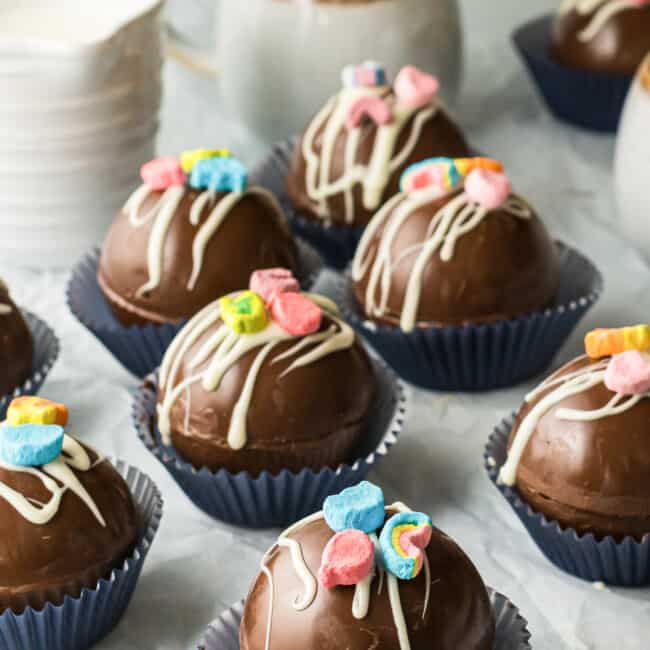lucky charms hot cocoa bombs in cupcake liners