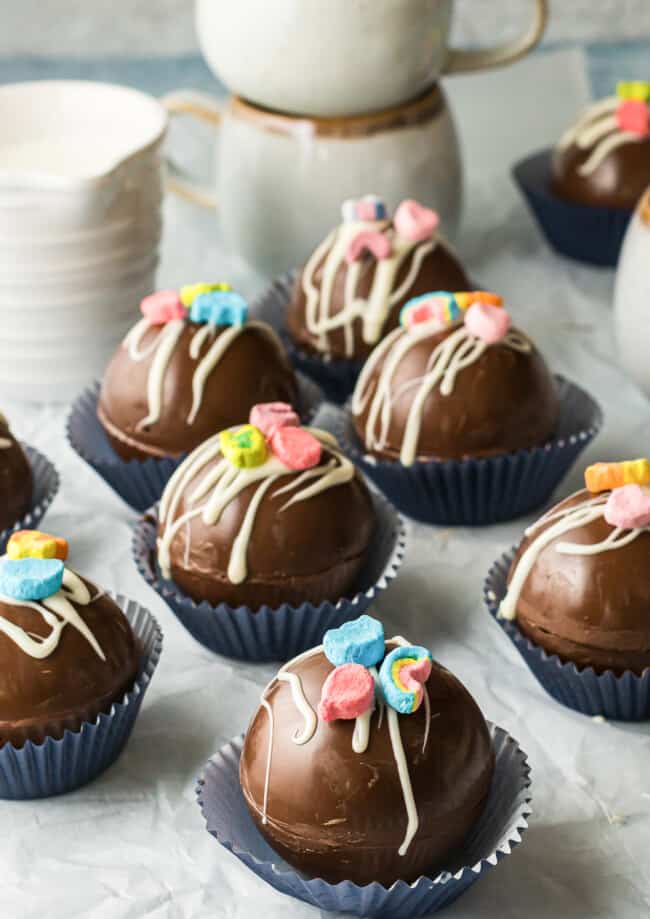 lucky charms hot cocoa bombs in cupcake liners