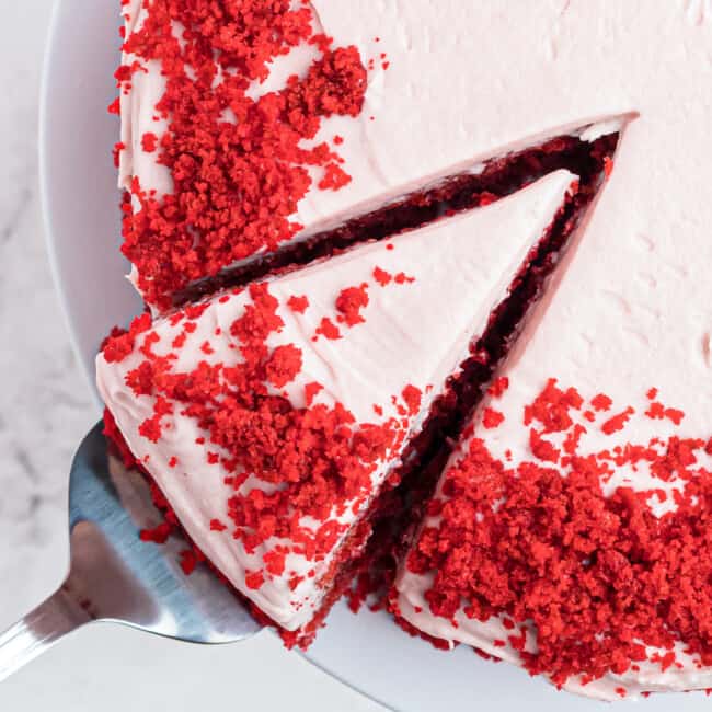 red velvet cake with raspberry cream cheese frosting