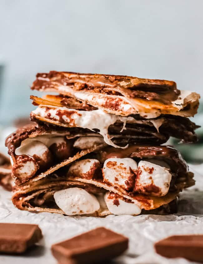 up close stacked smores foldover quesadilla hack from tik tok