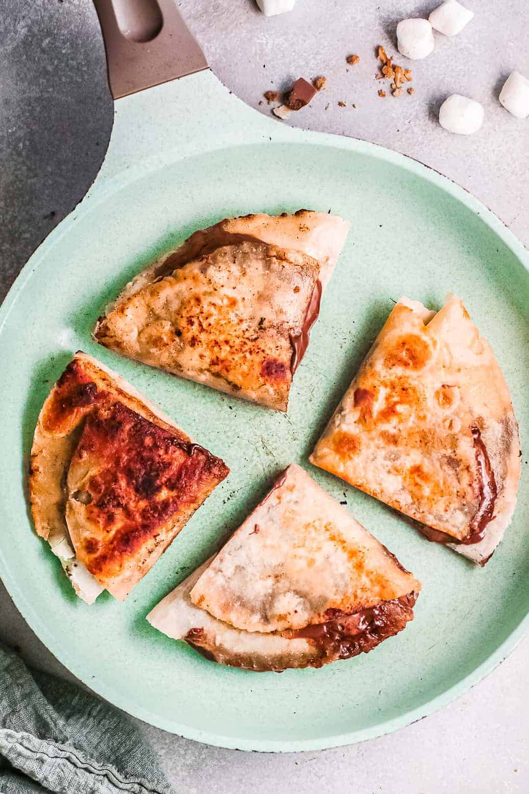 overhead smores quesadillas made in skillet