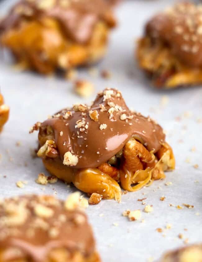 homemade turtle candies on parchment