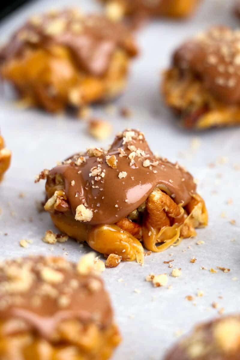homemade turtle candies on parchment