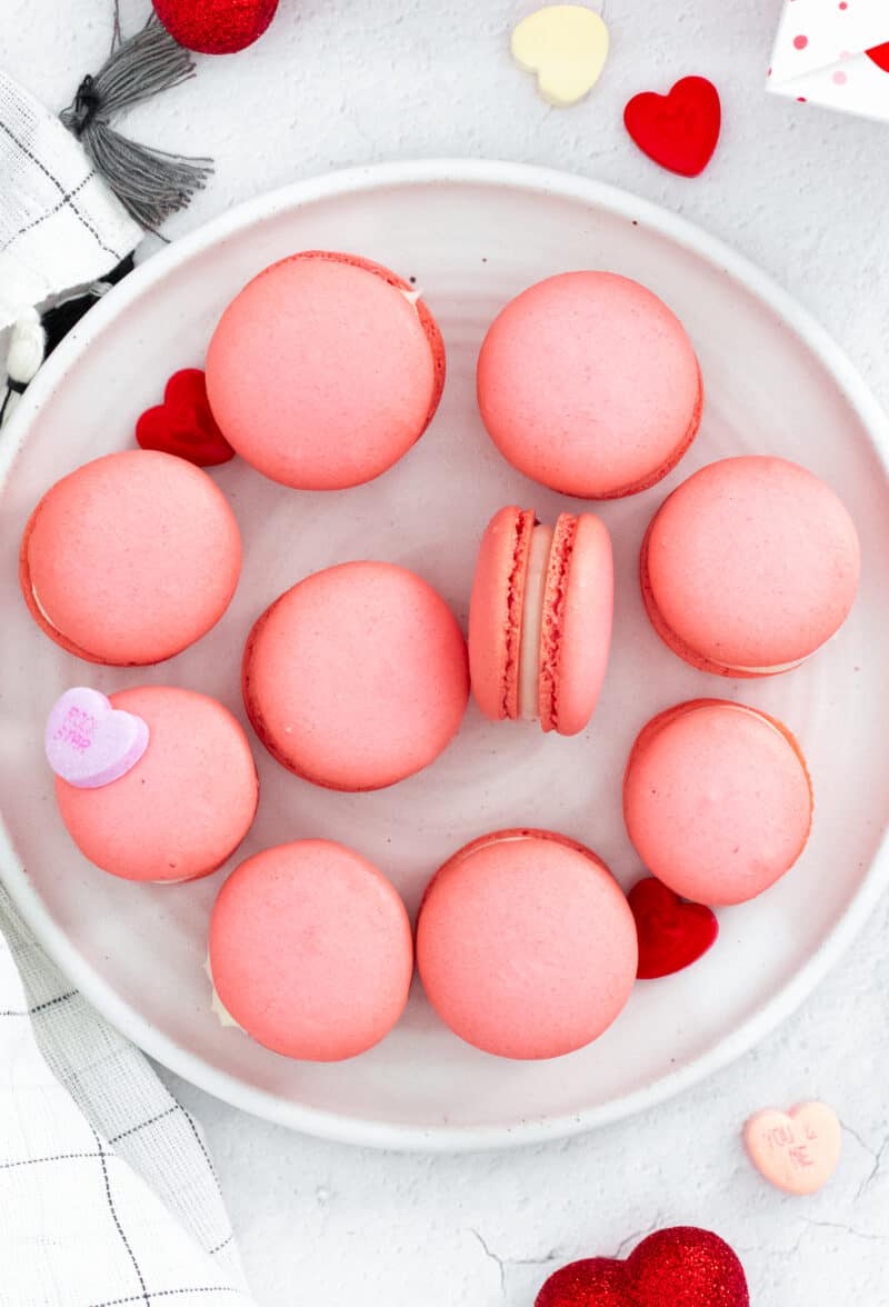 pink Valentine's Macarons on plate