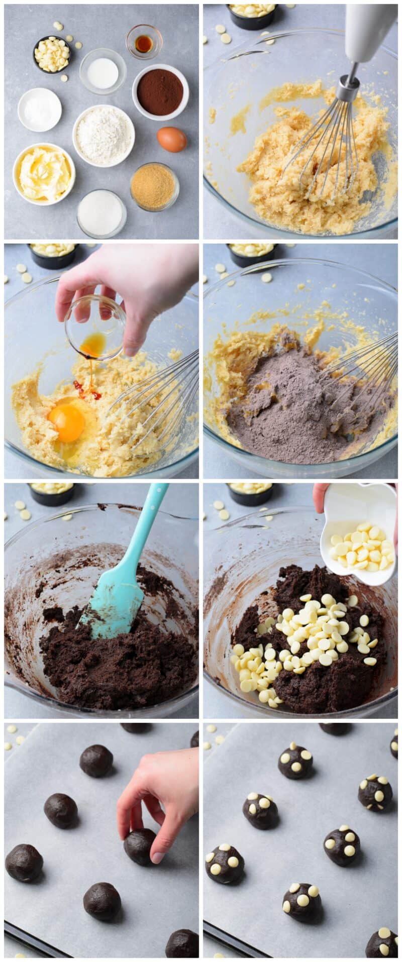 step by step photos for how to make white chocolate chip chocolate cookies