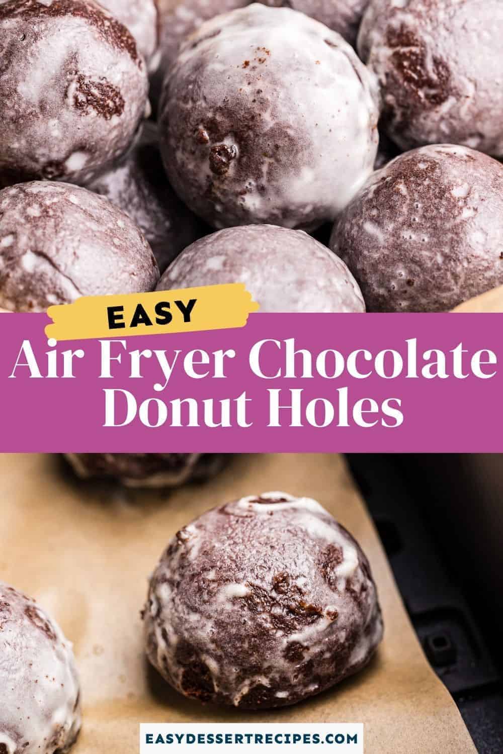 Air Fryer Chocolate Donut Holes pinterest collage