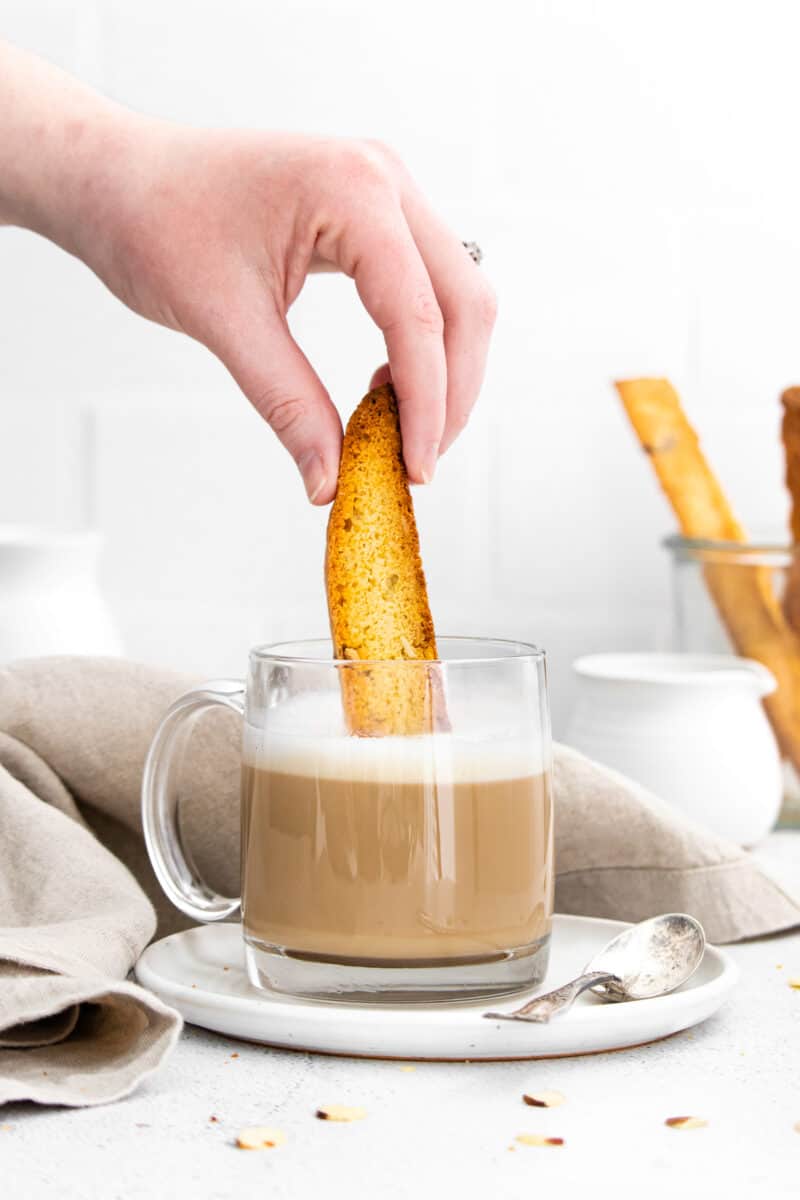 dipping almond biscotti dipped in latte
