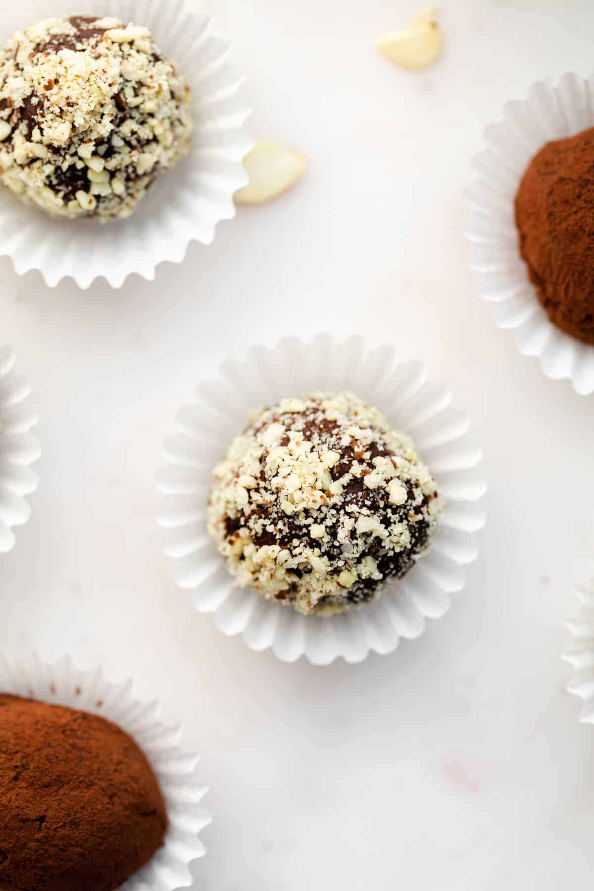 chocolate amaretto truffles in cupcake liners