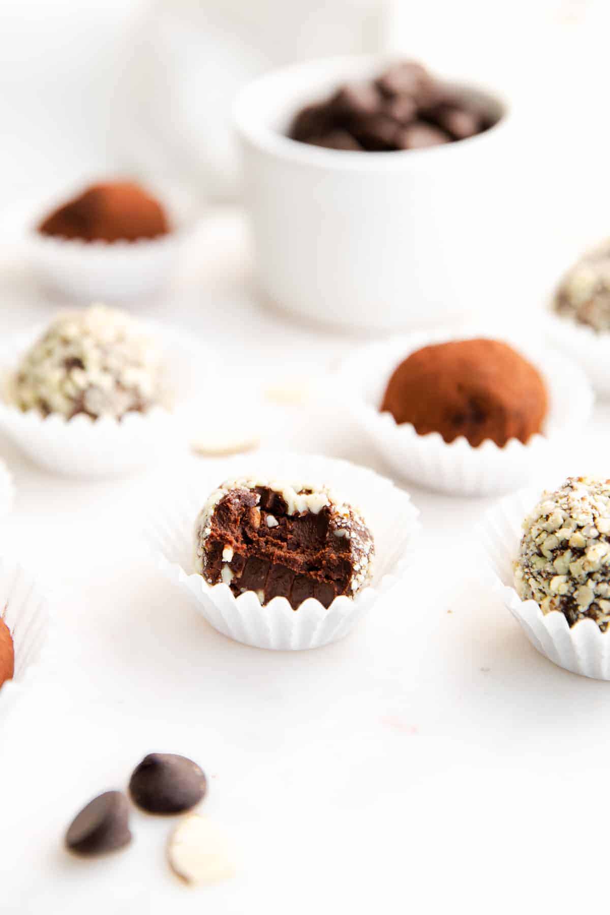 chocolate amaretto truffles in cupcake liners