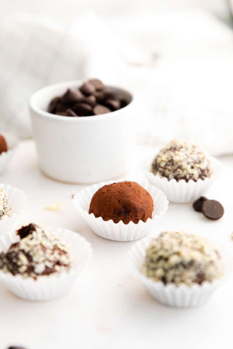 chocolate amaretto truffles in cupcake liners