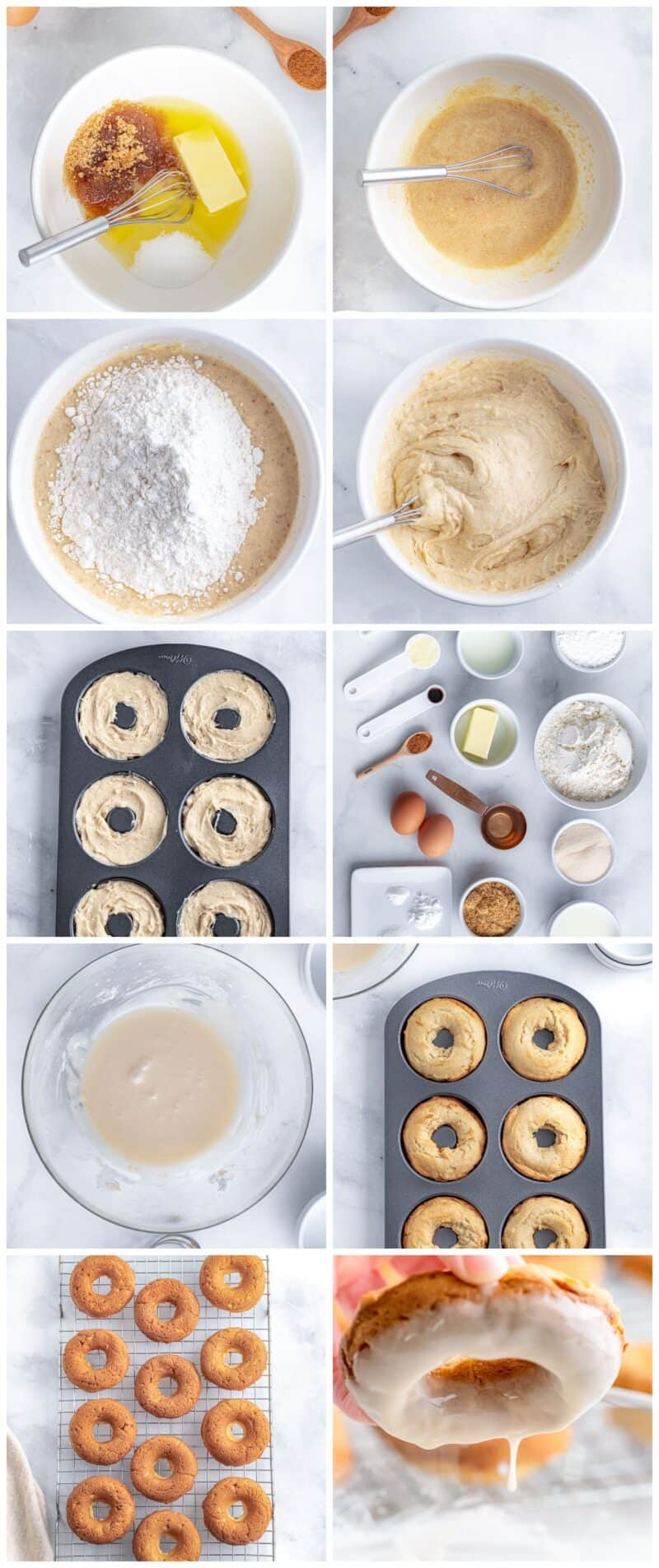 step by step photos for how to make glazed baked donuts