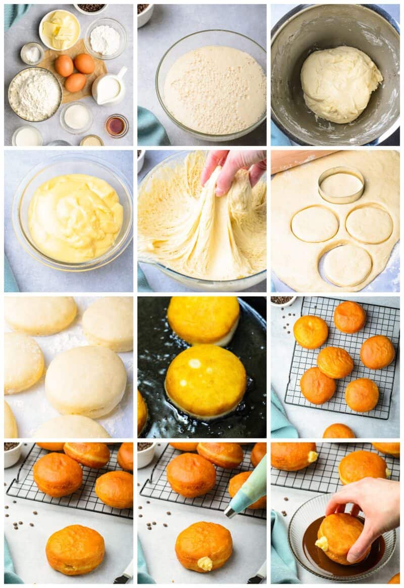step by step photos for how to make boston cream donuts