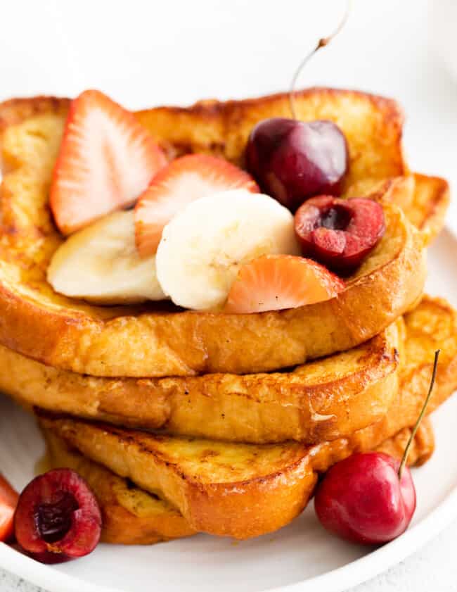 up close brioche french toast with fresh fruit