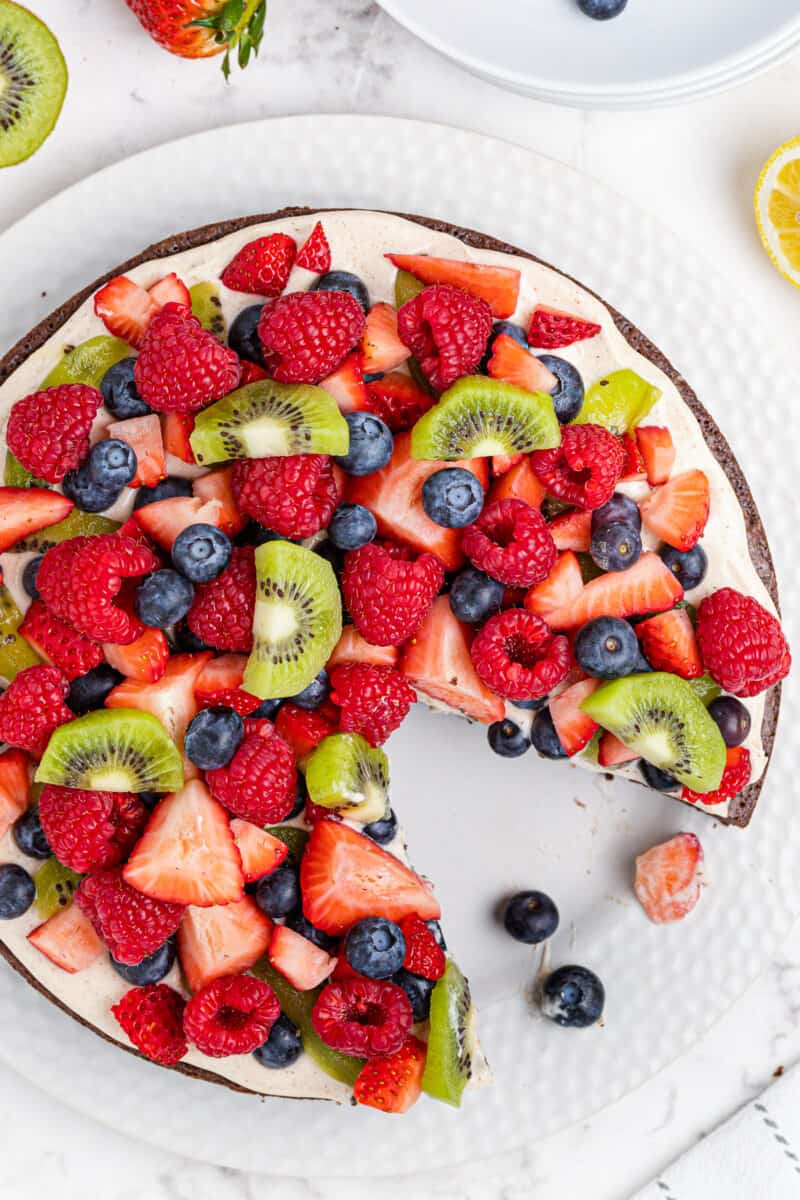 slice out of brownie fruit pizza