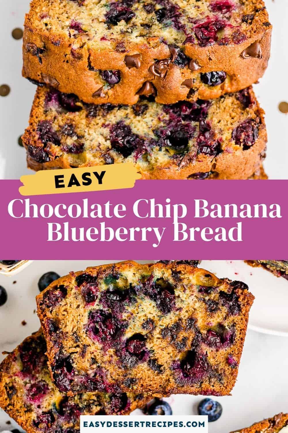 chocolate chip blueberry banana bread pinterest collage
