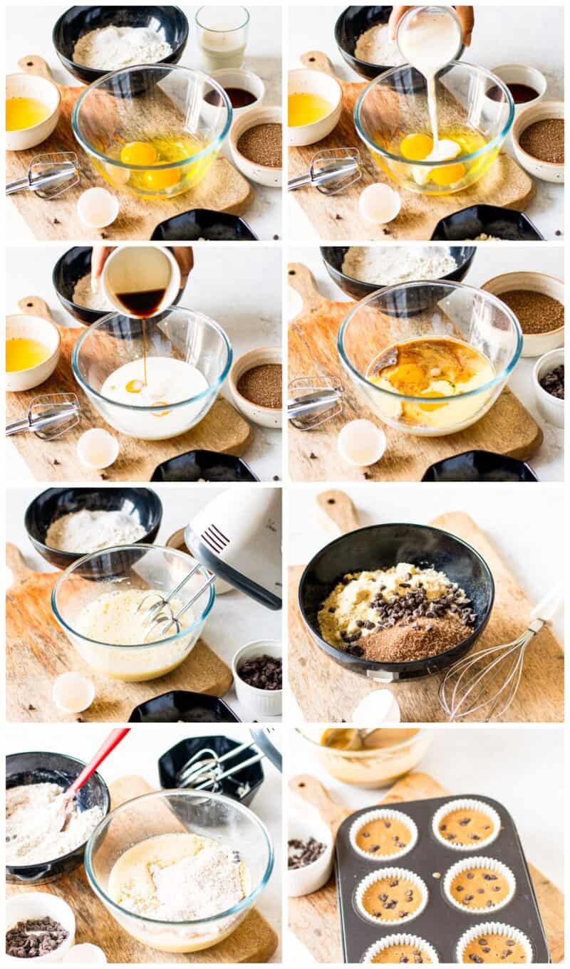 step by step photos for how to make chocolate chip mufins