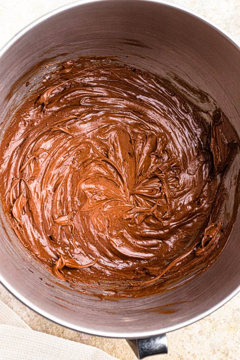 bowl of chocolate cream cheese frosting