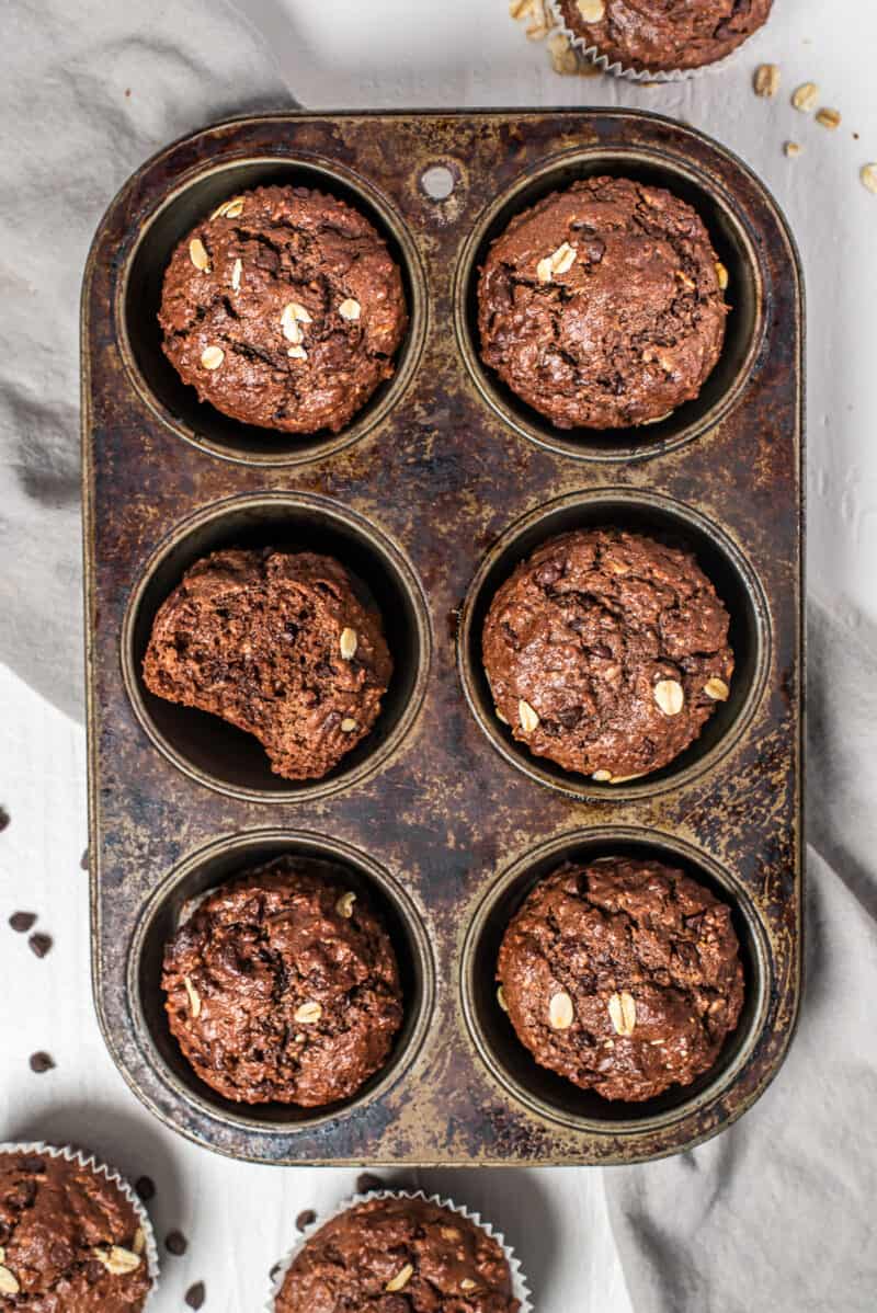 chocolate oatmeal muffins in muffin tin