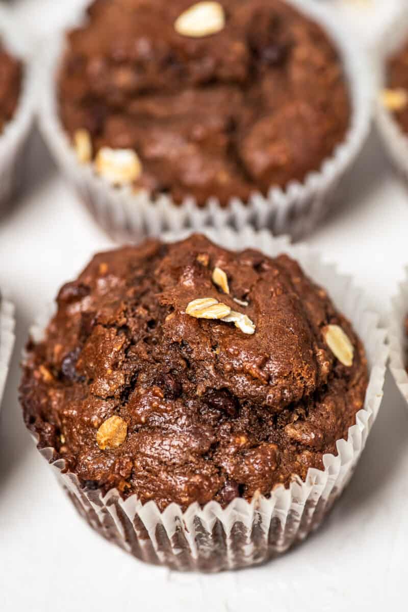 two up close chocolate oatmeal muffins