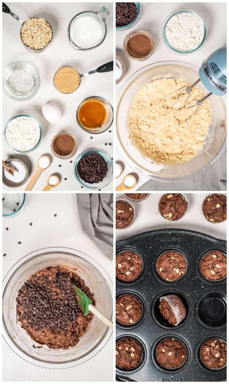 step by step photos for how to make chocolate oatmeal muffins