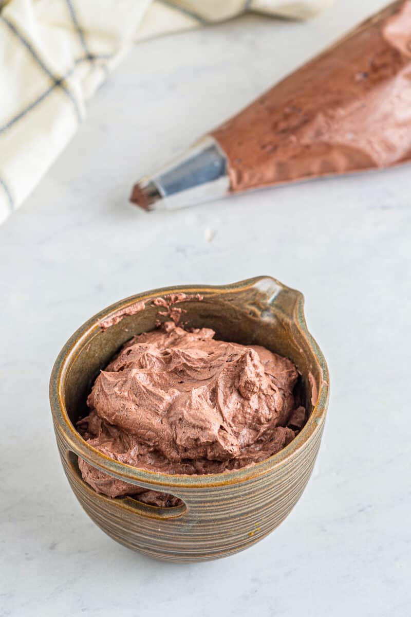 small bowl of chocolate whipped cream frosting