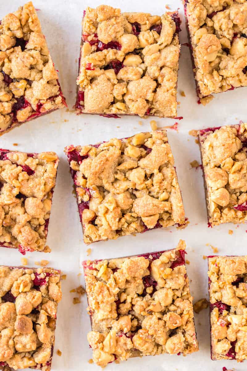 overhead cranberry bars with crumble top