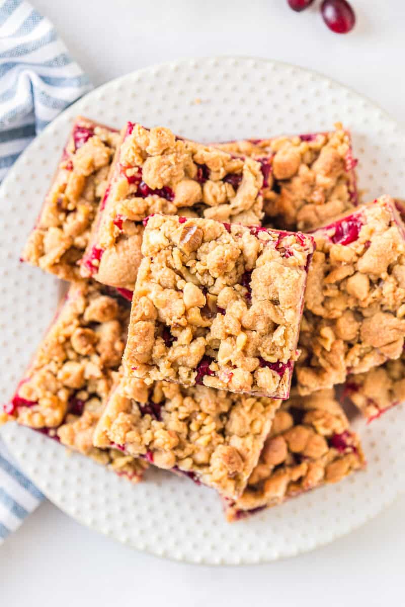white plate with cranberry bars