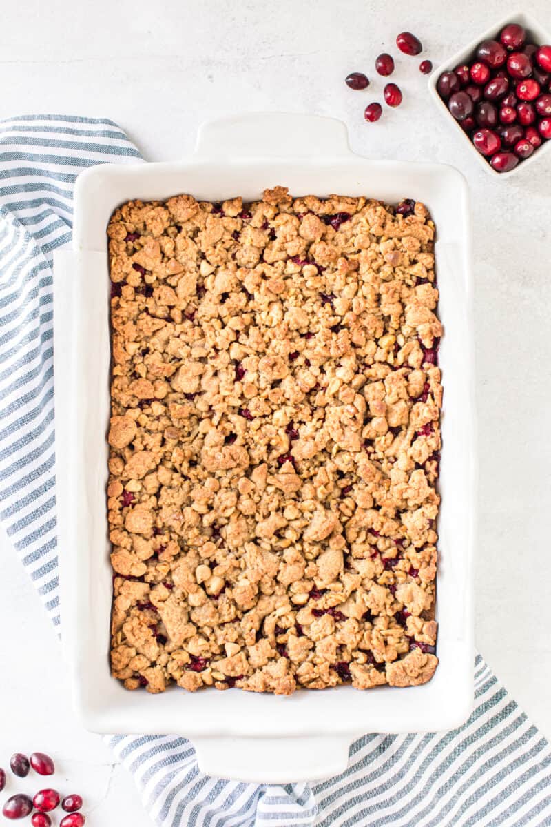 baking dish with cranberry bars