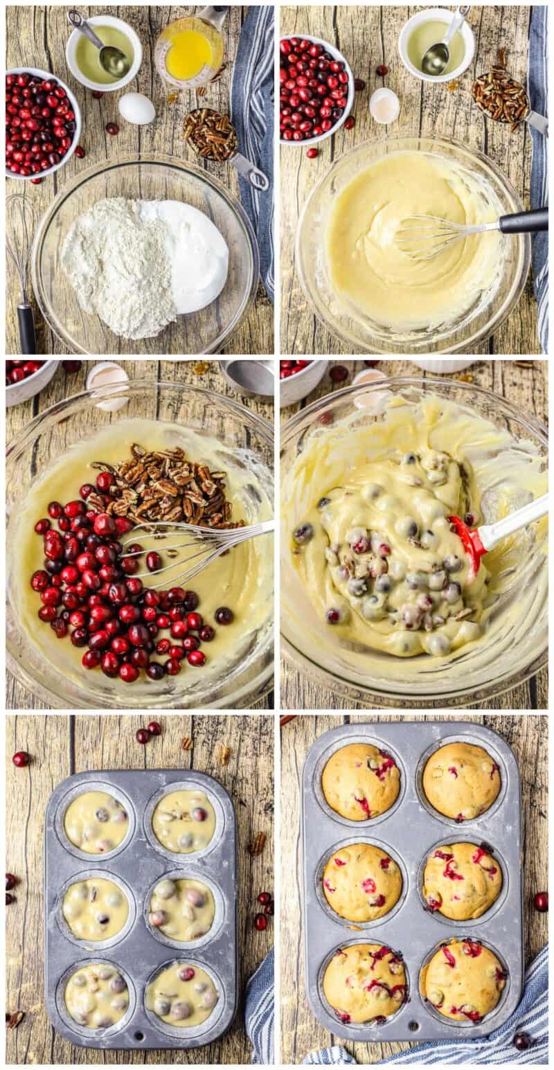 step by step photos for how to make cranberry pecan muffins