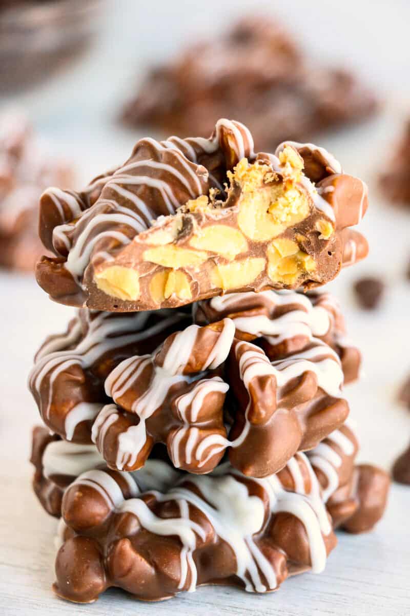 stacked chocolate peanut candy made in a crockpot