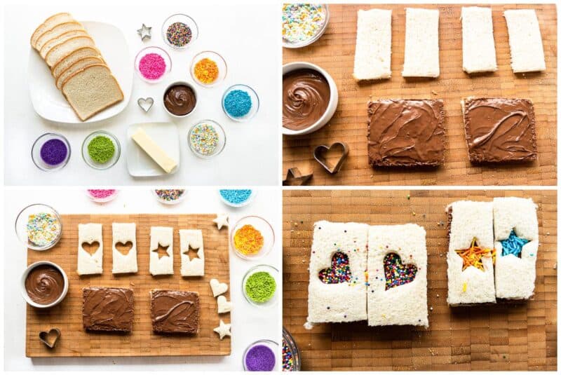 step by step photos for how to make fairy bread with nutella cut outs