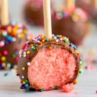 featured chocolate covered strawberry cake pops
