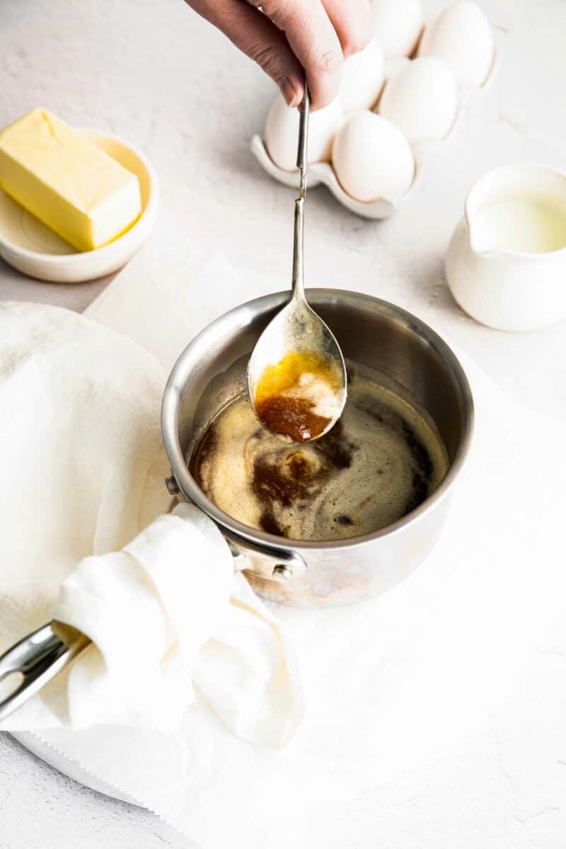brown butter in saucepan