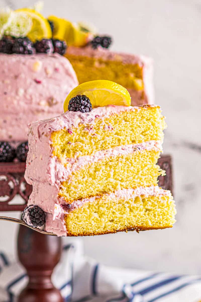 slice of lemon blackberry layer cake