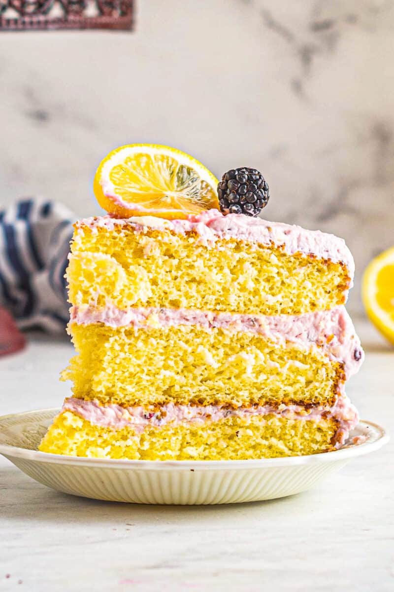 slice of lemon blackberry layer cake