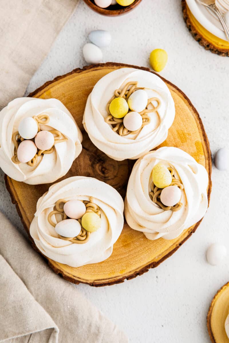overhead meringue nest cookies with mini eggs