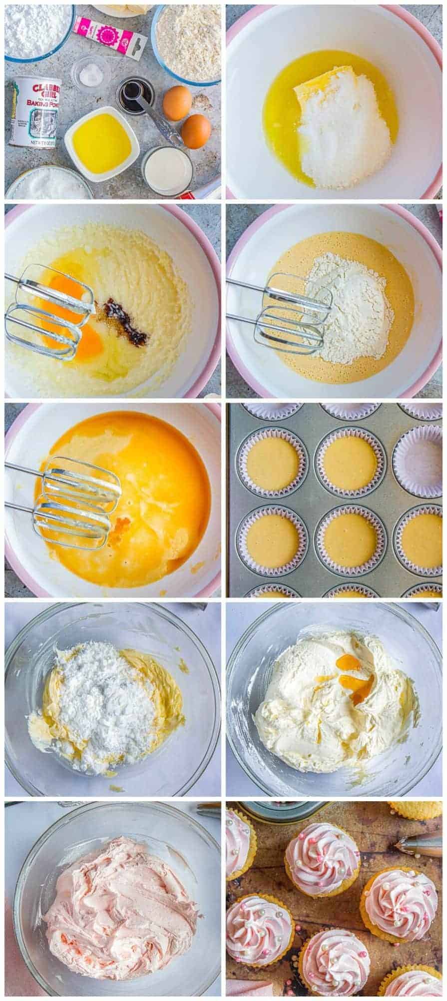 step by step photos for how to make pink champagne cupcakes